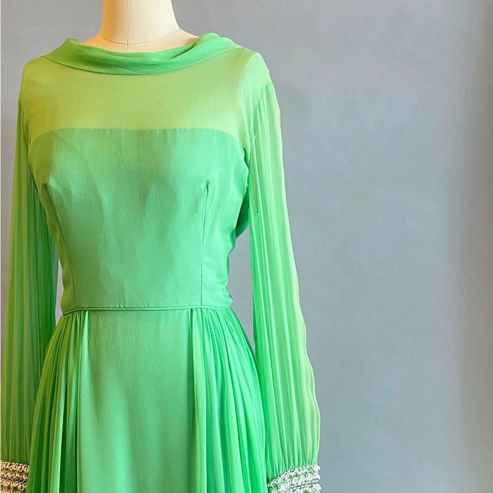 Vintage 1960's Green Silk Chiffon Gown